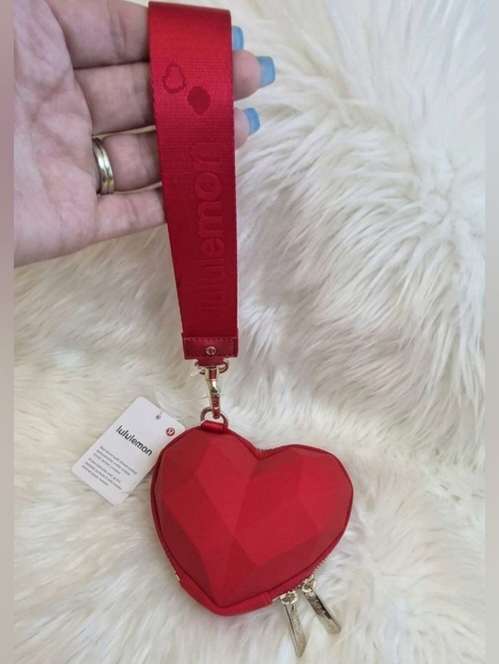 Lululemon Heart Wristlet In Oxford Red With Gold Christmas Valentines Gift